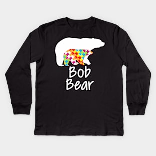 Bob Autism Awareness Bear Rainbow Puzzle Ribbon Day Kids Long Sleeve T-Shirt